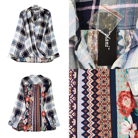 Tolani Collection Tunic Shirt Blouse Floral Boho Plus Size 1X Long Sleeve New - Picture 1 of 13